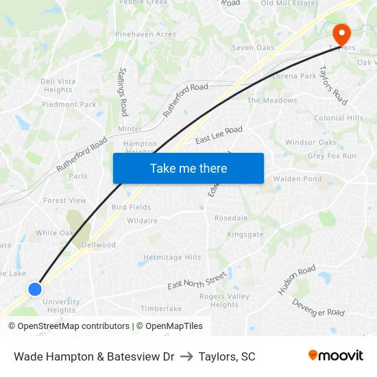 Wade Hampton & Batesview Dr to Taylors, SC map