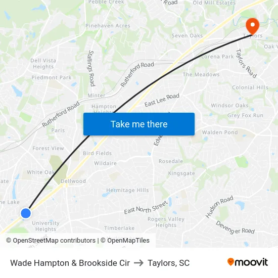 Wade Hampton & Brookside Cir to Taylors, SC map