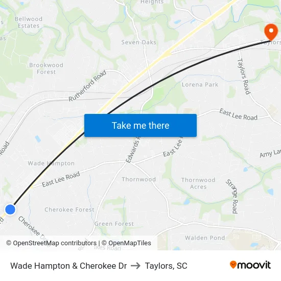 Wade Hampton & Cherokee Dr to Taylors, SC map