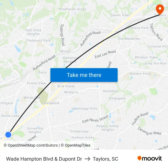 Wade Hampton Blvd & Dupont Dr to Taylors, SC map