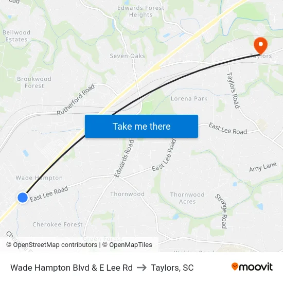Wade Hampton Blvd & E Lee Rd to Taylors, SC map