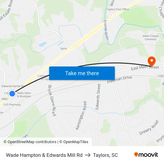 Wade Hampton & Edwards Mill Rd to Taylors, SC map