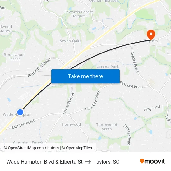 Wade Hampton Blvd & Elberta St to Taylors, SC map