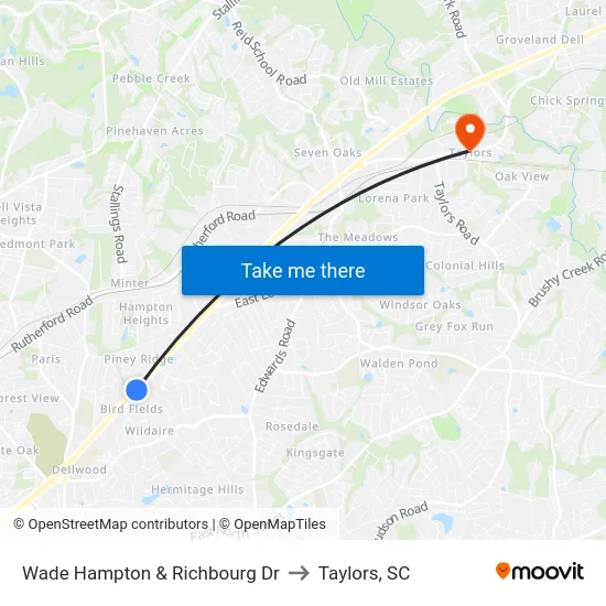 Wade Hampton & Richbourg Dr to Taylors, SC map