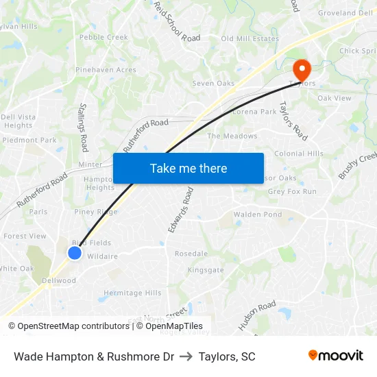 Wade Hampton & Rushmore Dr to Taylors, SC map