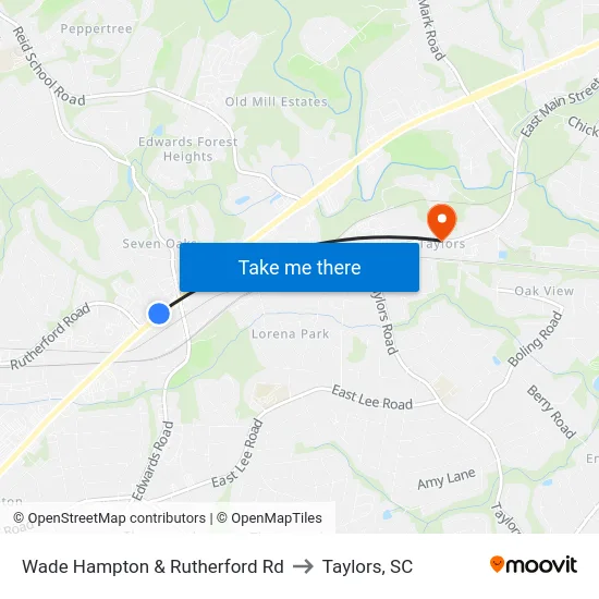 Wade Hampton & Rutherford Rd to Taylors, SC map