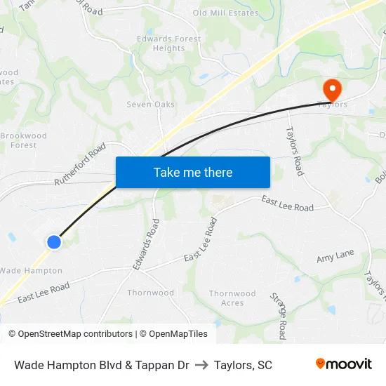 Wade Hampton Blvd & Tappan Dr to Taylors, SC map