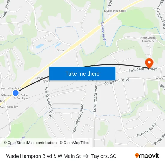 Wade Hampton Blvd & W Main St to Taylors, SC map