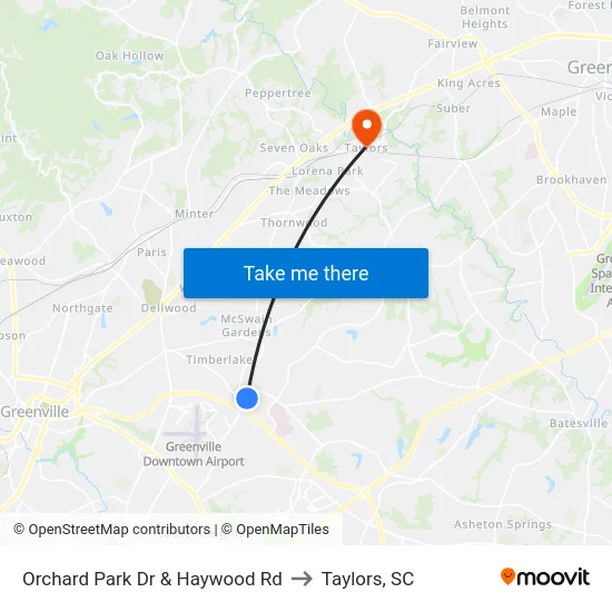 Orchard Park Dr & Haywood Rd to Taylors, SC map
