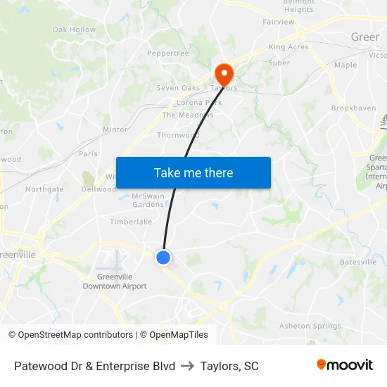 Patewood Dr & Enterprise Blvd to Taylors, SC map