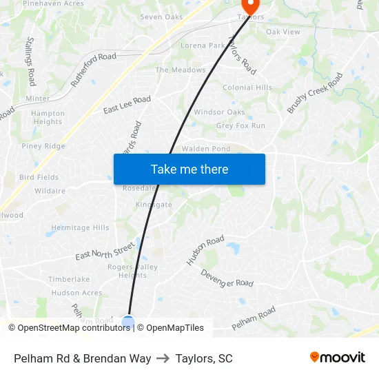 Pelham Rd & Brendan Way to Taylors, SC map