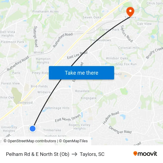 Pelham Rd & E North St (Ob) to Taylors, SC map