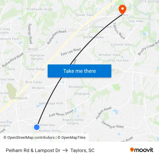 Pelham Rd & Lampost Dr to Taylors, SC map