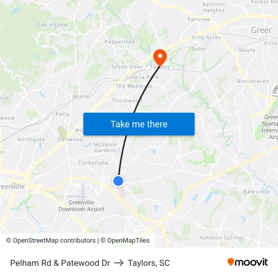 Pelham Rd & Patewood Dr to Taylors, SC map