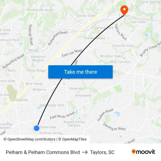Pelham & Pelham Commons Blvd to Taylors, SC map