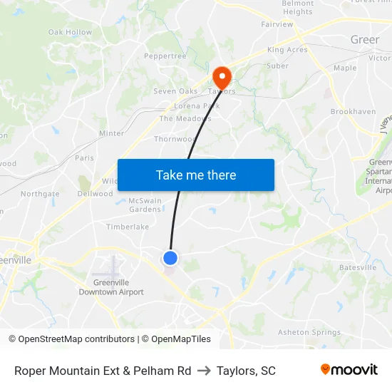 Roper Mountain Ext & Pelham Rd to Taylors, SC map