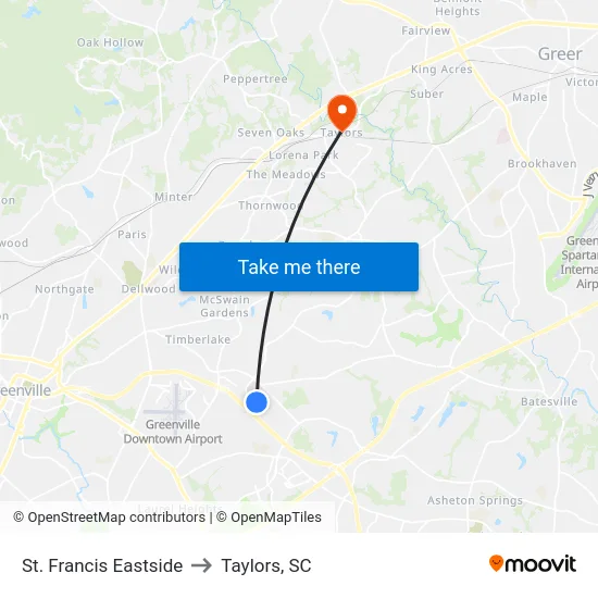 St. Francis Eastside to Taylors, SC map