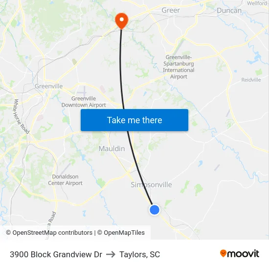 3900 Block Grandview Dr to Taylors, SC map