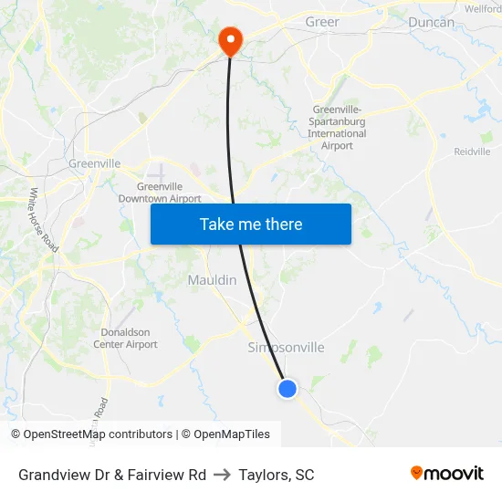 Grandview Dr & Fairview Rd to Taylors, SC map