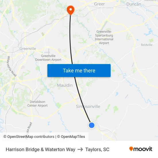 Harrison Bridge & Waterton Way to Taylors, SC map