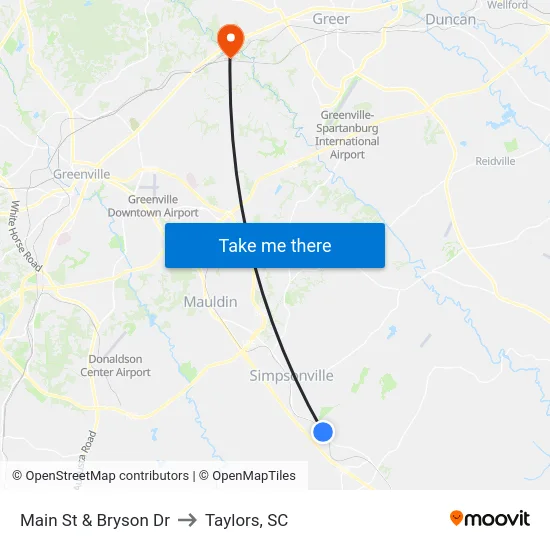Main St & Bryson Dr to Taylors, SC map