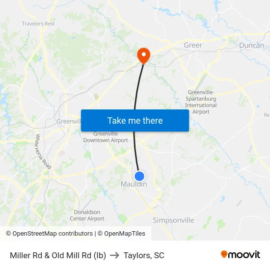 Miller Rd & Old Mill Rd (Ib) to Taylors, SC map