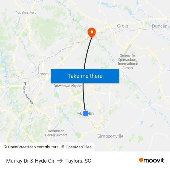 Murray Dr & Hyde Cir to Taylors, SC map