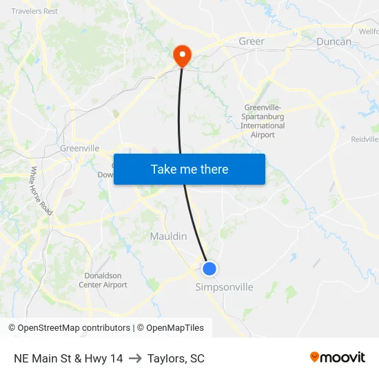 NE Main St & Hwy 14 to Taylors, SC map