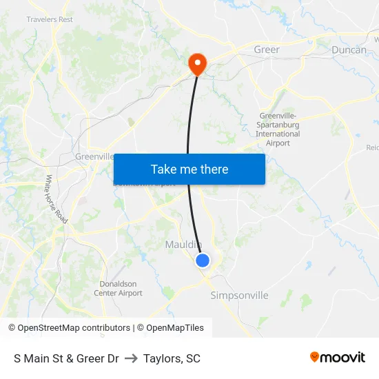 S Main St & Greer Dr to Taylors, SC map
