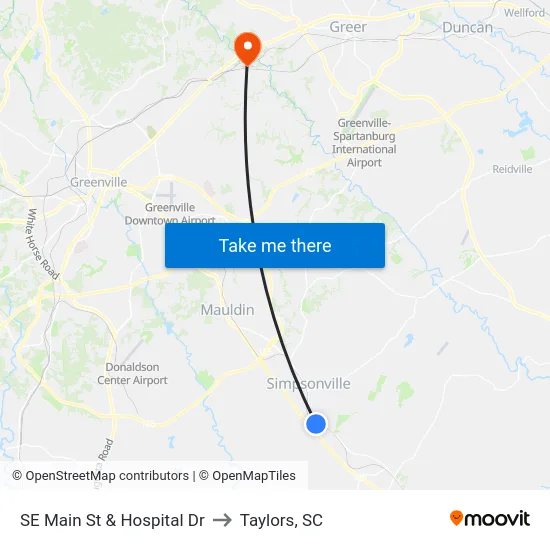 SE Main St & Hospital Dr to Taylors, SC map