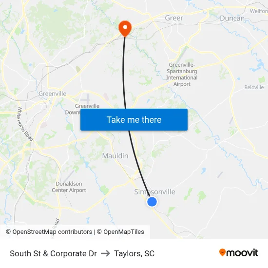 South St & Corporate Dr to Taylors, SC map