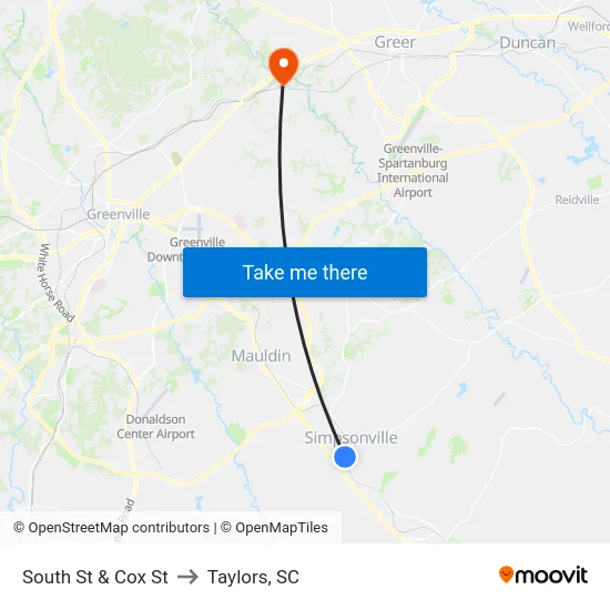 South St & Cox St to Taylors, SC map