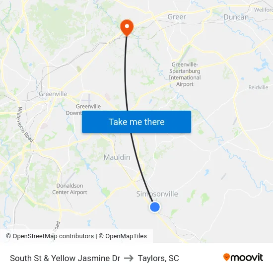 South St & Yellow Jasmine Dr to Taylors, SC map