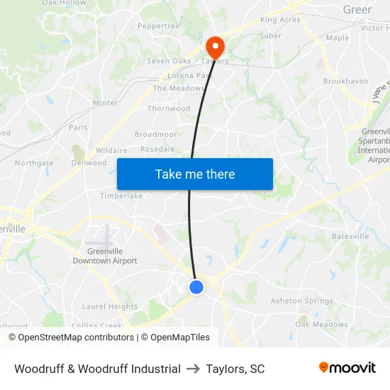 Woodruff & Woodruff Industrial to Taylors, SC map