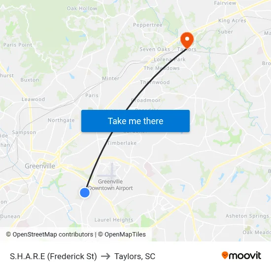 S.H.A.R.E (Frederick St) to Taylors, SC map