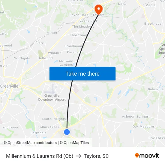Millennium & Laurens Rd (Ob) to Taylors, SC map