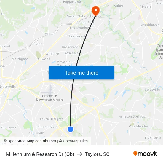 Millennium & Research Dr (Ob) to Taylors, SC map