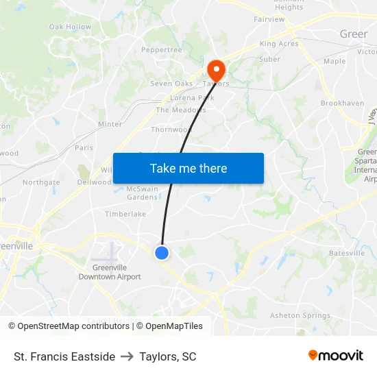 St. Francis Eastside to Taylors, SC map