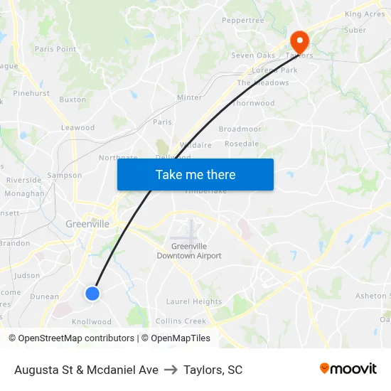 Augusta St & Mcdaniel Ave to Taylors, SC map