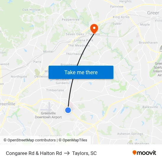 Congaree Rd & Halton Rd to Taylors, SC map