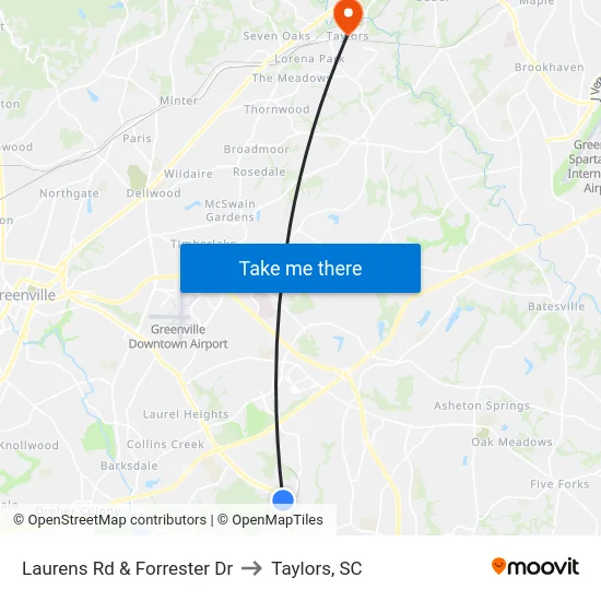 Laurens Rd & Forrester Dr to Taylors, SC map