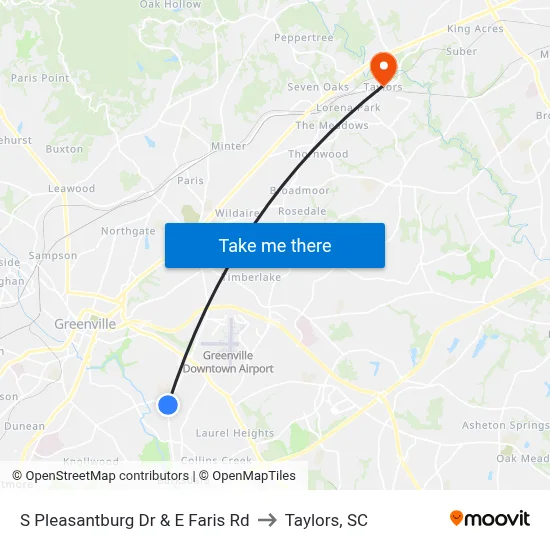 S Pleasantburg Dr & E Faris Rd to Taylors, SC map