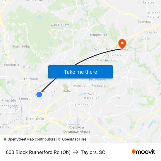 600 Block Rutherford Rd (Ob) to Taylors, SC map