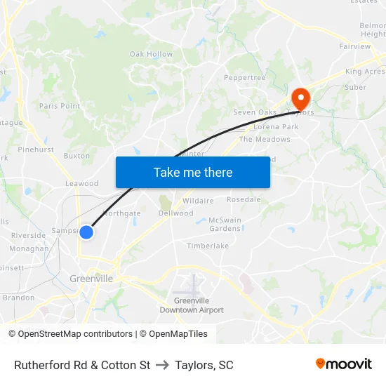 Rutherford Rd & Cotton St to Taylors, SC map