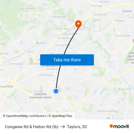 Congaree Rd & Halton Rd (Ib) to Taylors, SC map