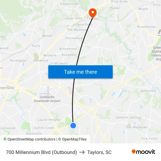 700 Millennium Blvd (Outbound) to Taylors, SC map
