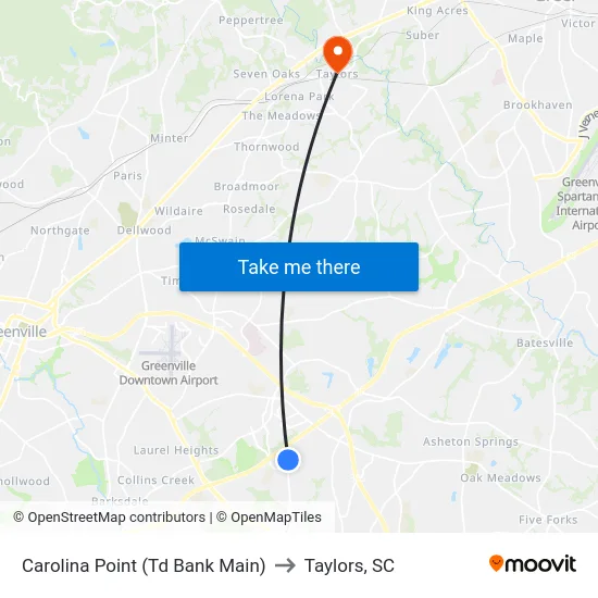 Carolina Point (Td Bank Main) to Taylors, SC map