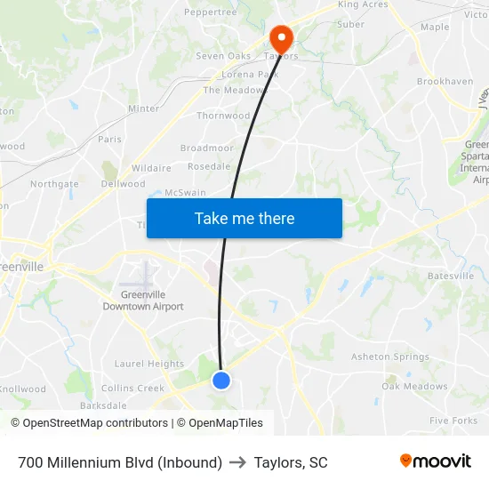 700 Millennium Blvd (Inbound) to Taylors, SC map
