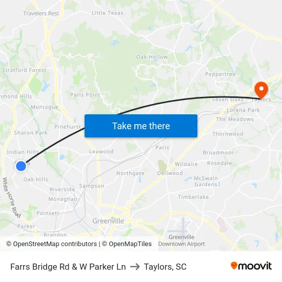 Farrs Bridge Rd & W Parker Ln to Taylors, SC map
