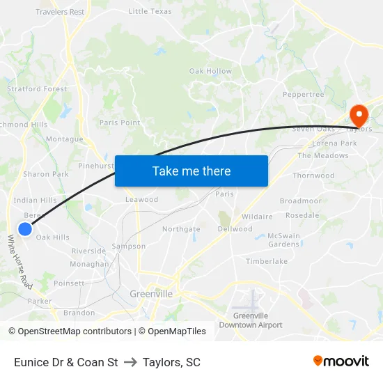 Eunice Dr & Coan St to Taylors, SC map